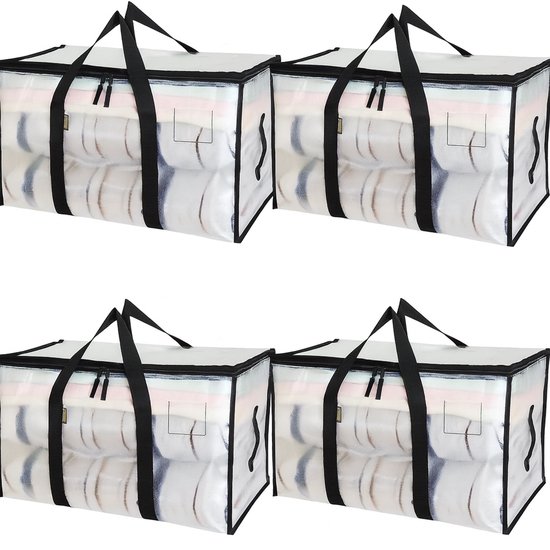 Somstyle XL Opbergtassen - 4 Stuks - Big Shopper met Rits - Boodschappentas - Verhuistassen Waterdicht - Transparant