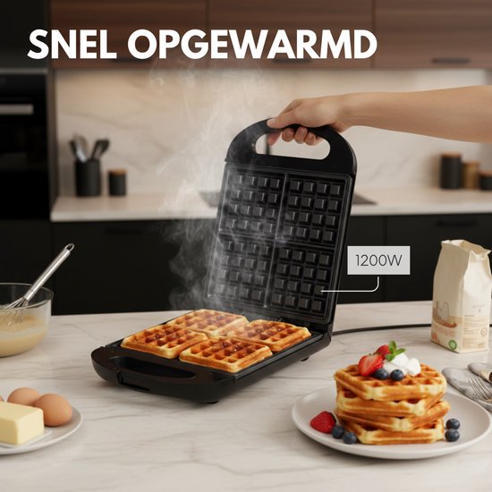 COOK-IT Wafelijzer - Waffle Maker - Vier Per Keer - Anti Aanbaklaag - 1200W van Media Evolution — afbeelding 2