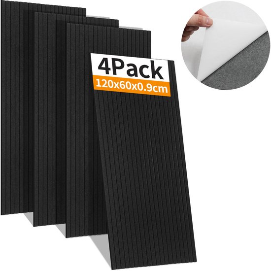 4 stuks Akoestische panelen streepontwerp Wandpanelen Geluidspanelen Plaktegels Zwart