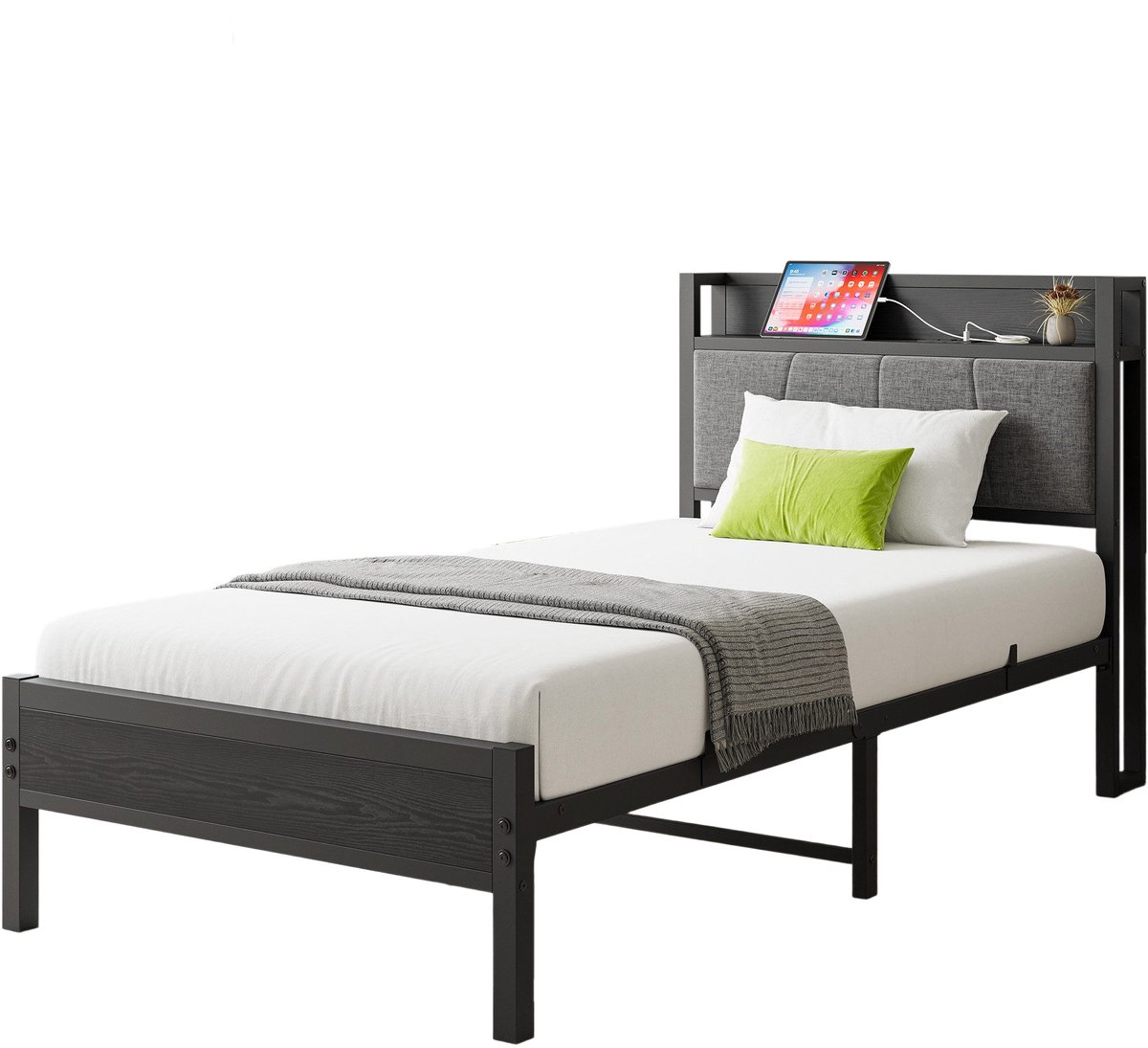 REDOM Bedframe 90x200 cm – Modern Eenpersoonsbed met Hoofdbord – Opbergruimte Onder het Bed – Stevig MDF Frame – Slaapkamer Bed – Zwart