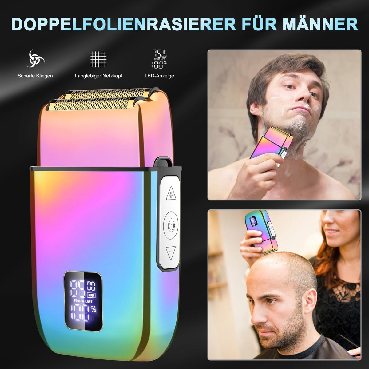 OKWISH Tondeuses - Draadloze Tondeuse Set Voor Thuis, Professionele Haar Tondeuse Met Verstelbare Kammen, Trimmer Set, Metaal + Roestvrij Staal, 22,2x23,8x6,7 cm, Zilver thumbnail 3