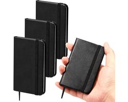 4 stuks - Mini leren notitieboekje - Klein hardcover notitieboekje - Hardcover mini notitieboekje - Klein gelinieerd dagboek - Schrijfbenodigdheden voor kantoor, thuis en school - Zwart