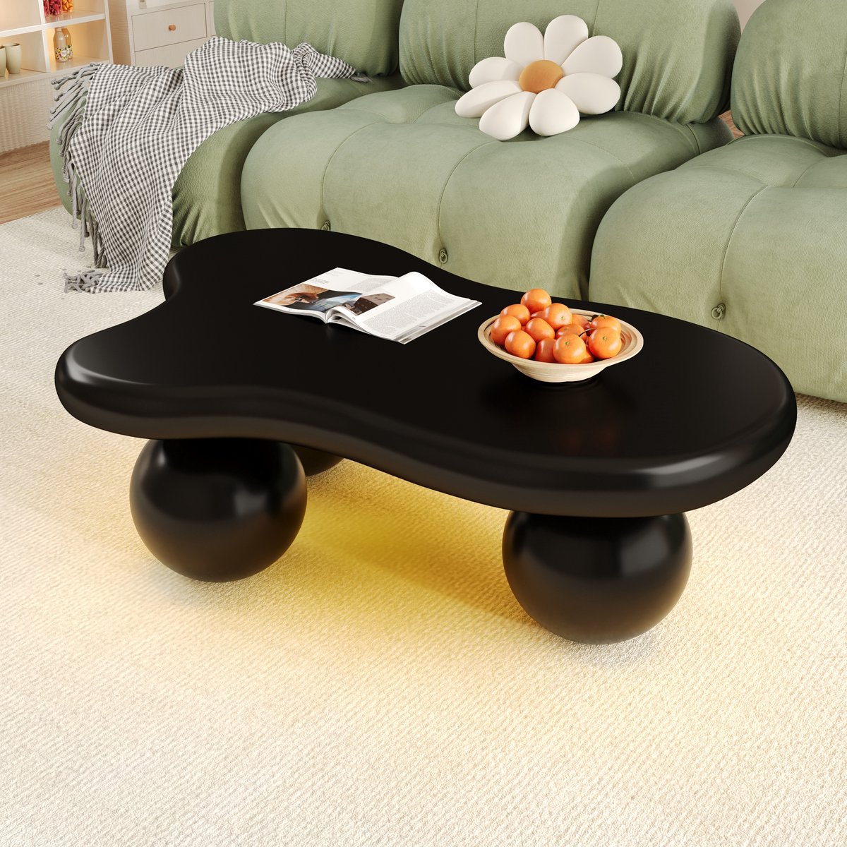 REDOM Wolken-salontafel met 16-kleurige LED, zwart MDF — afgeronde hoeken, kindvriendelijk en compact (95×32×6,5 cm)