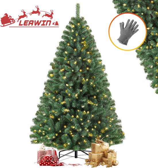 【Kerstaanbieding】Leawin Kunstkerstboom 185 cm - Brandveilig PVC - 919 Takpunten - Met LED Verlichting - 8 Lichtmodi - Duurzaam, Herbruikbaar, Natuurlijke Look