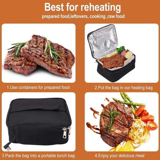 Verwarmde Lunchbox Draagbare Oven - USB-verwarming Magnetron Voedselverwarmer Elektrische Lunchtas Met Aluminiumfolievoering Voor Kantoorwerk Pick van Merkloos — afbeelding 2