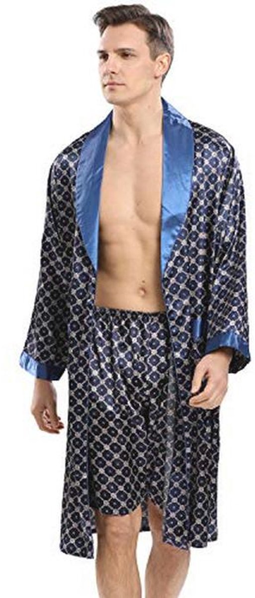 Luxe kimono-badjas voor heren met korte broek in zijden satijn