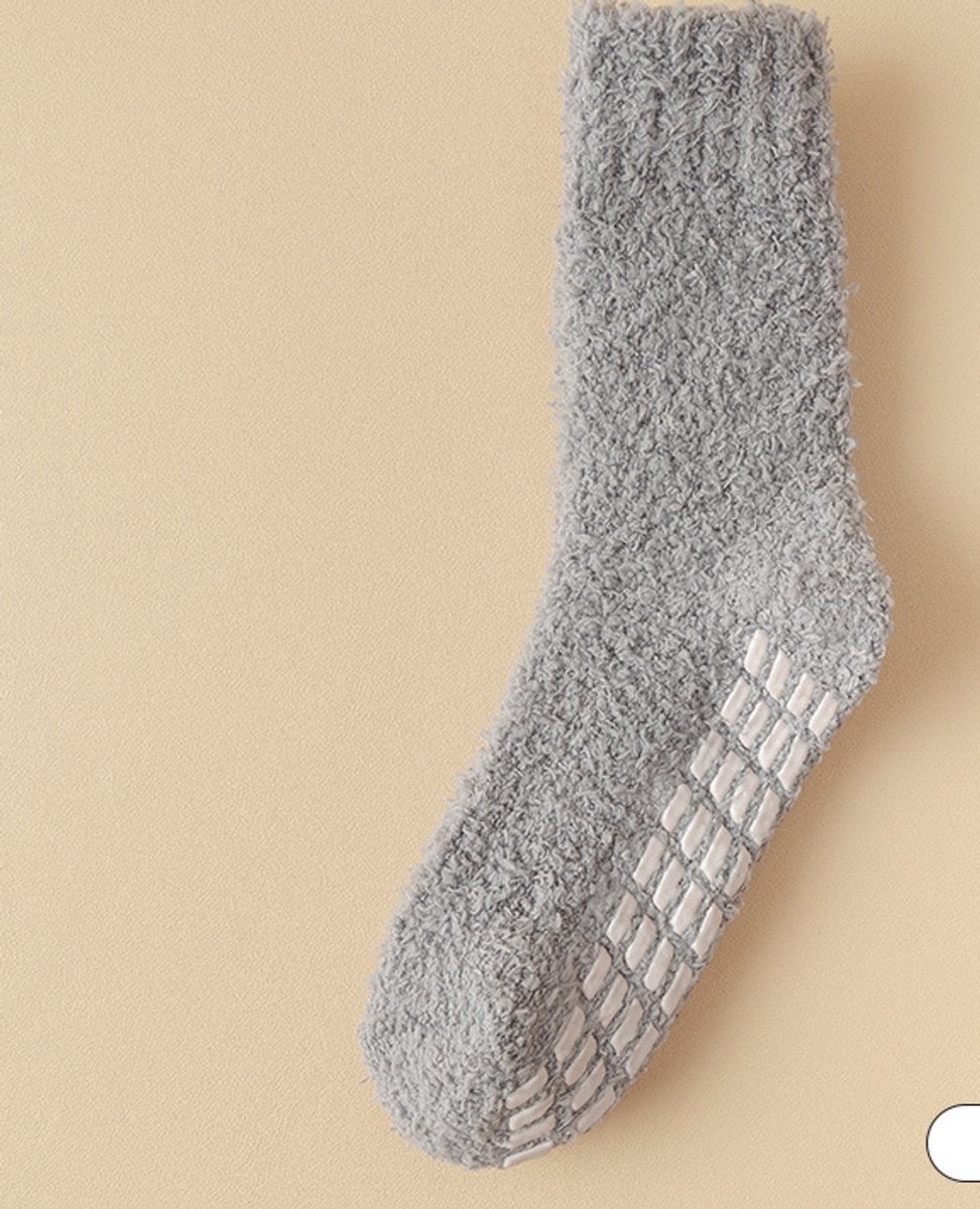 Fluffy Dames Antislip Sokken - anti-slip sokken - huissokken - sleep sokken - slof sokken - Noppen op de zool - Drukvrije boord - 36 - 40 - grijs - zacht - cadeau voor haar - gift - geschenk