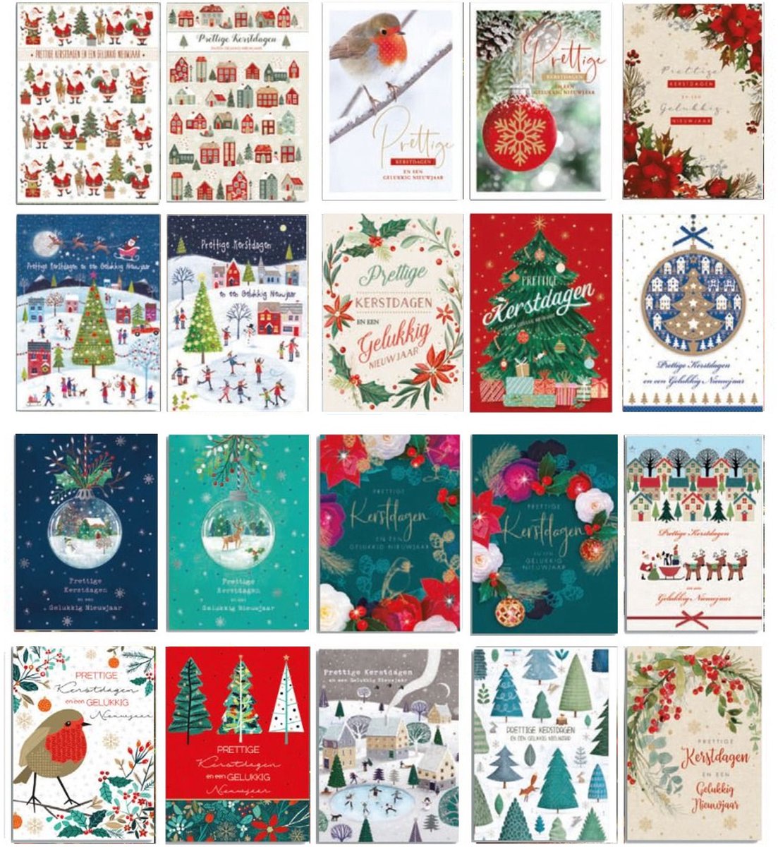 Cadebo Kerstkaarten 100 stuks - 14,5x9,5cm - 20 x 5 dubbele luxe Kerst- en Nieuwjaarskaarten met enveloppen