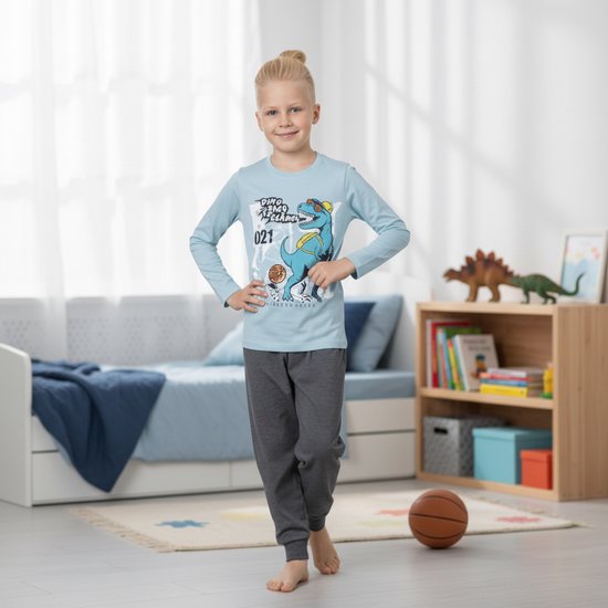 Pyjama Garçon - Ensemble Pyjama - Katoen - Blauw / Gris - Dino Back to École - 4028 - 5-6 ans
