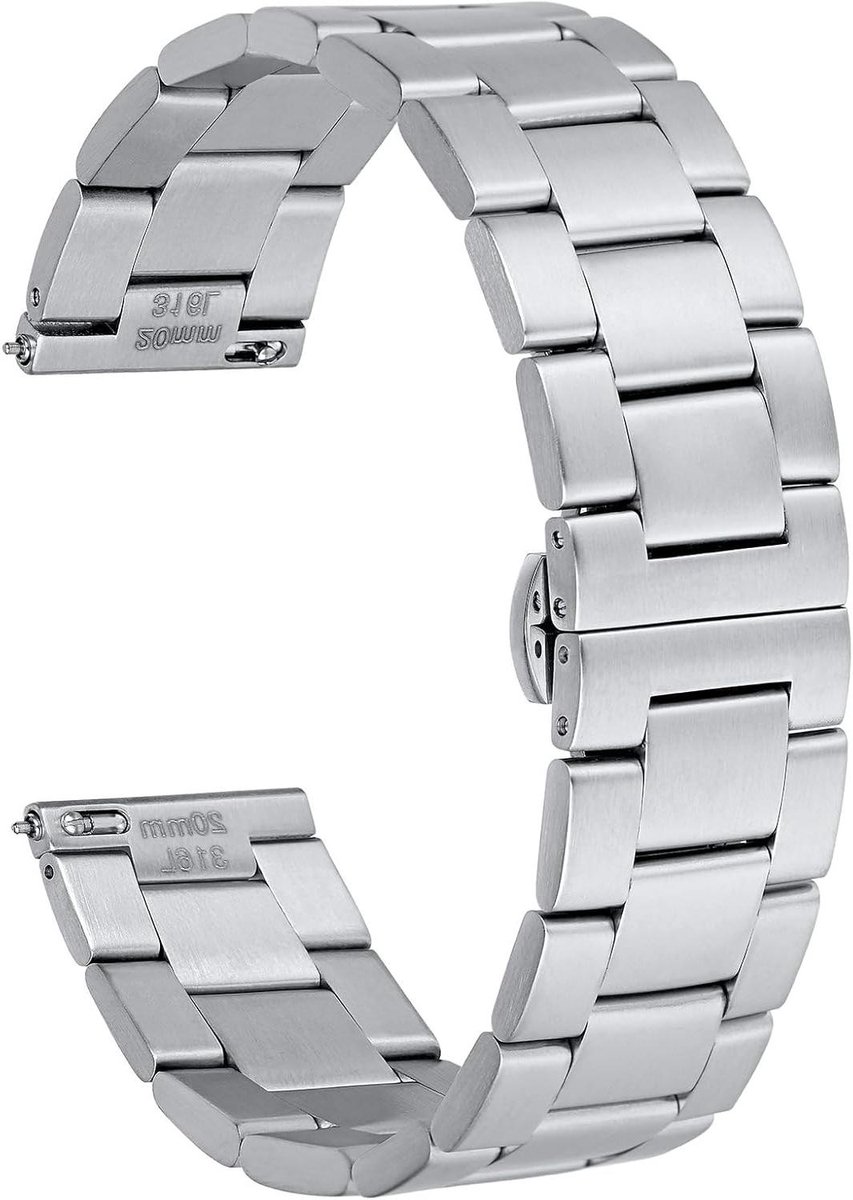 Nordivar - Metalen horlogebandje van 316L roestvrij staal - Vouwsluiting - 18mm 19mm 20mm 21mm 22mm - Conische armband - Duurzaam en stijlvol