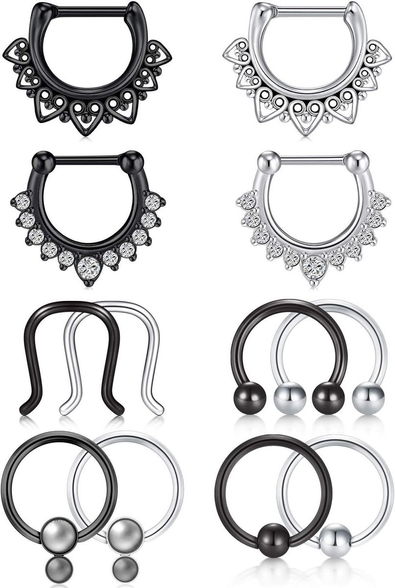 Nordivar - 1,2mm septumringen van roestvrij staal voor vrouwen en mannen, 16G