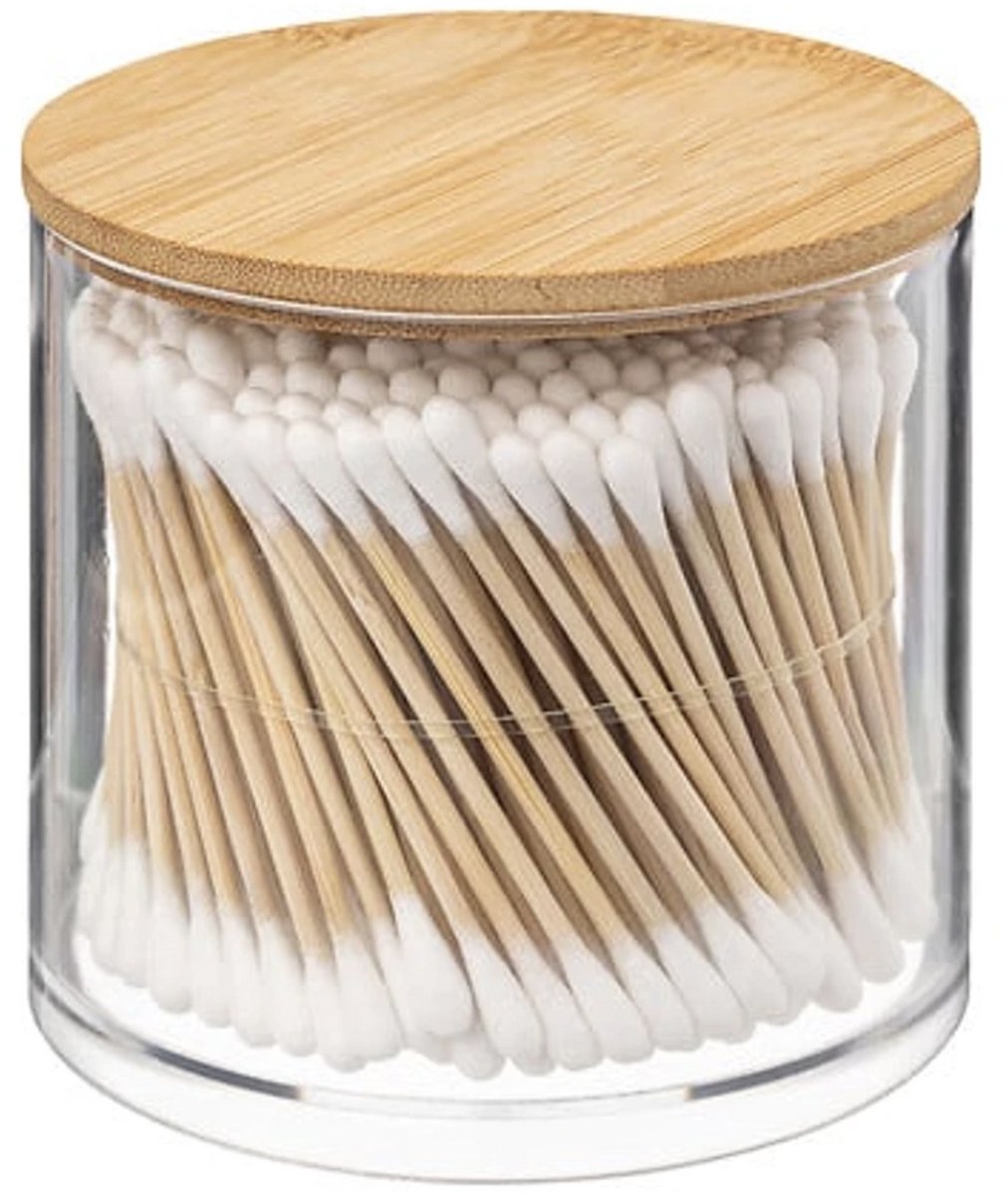 Wattenstaafjeshouder Glas/Bamboe (Incl. wattenstaafjes)