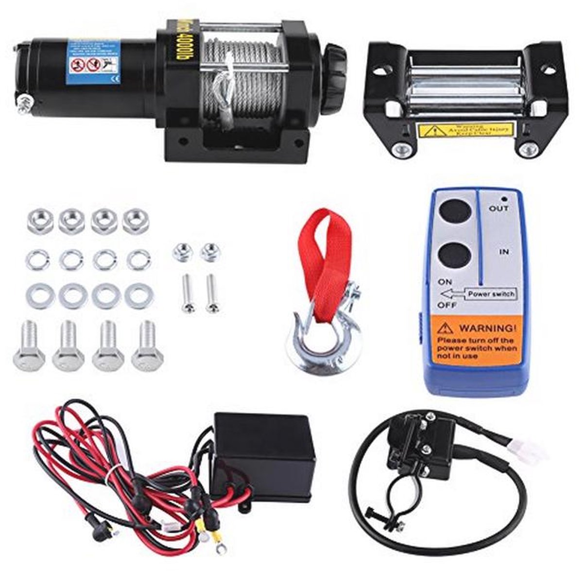 Draadloze 12VDC elektrische lier met afstandsbediening - 4000 lb trekvermogen
