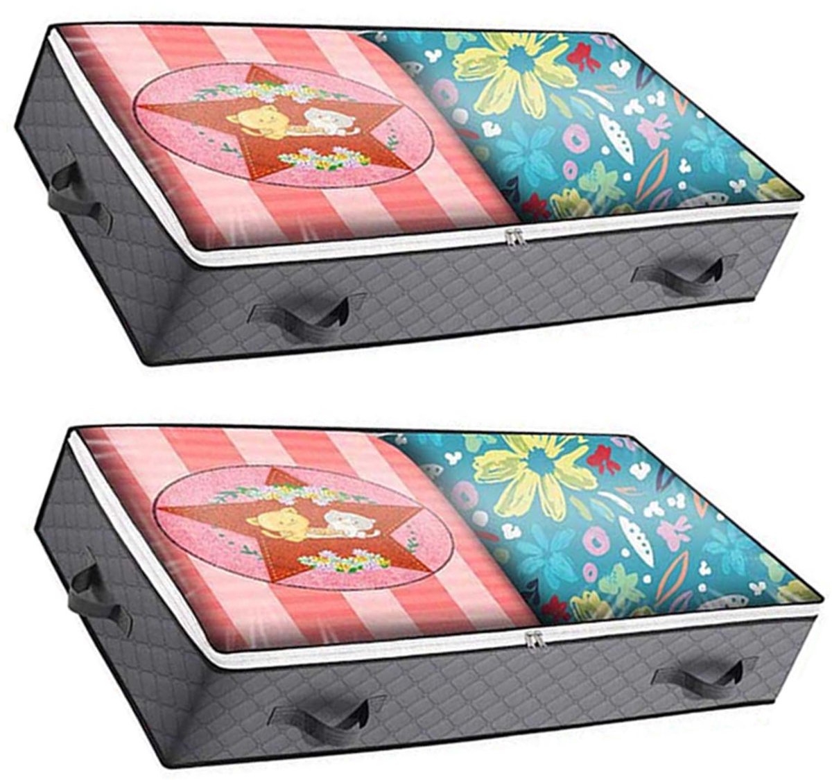 Somstyle 2x Opbergtas Onder het Bed - 100 x 50 x 15 CM - Opberghoes Dekbed - Kleding Organizer - Grijs