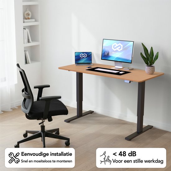 Infinity Goods Bureau assis-debout – Hauteur réglable électriquement – ​​140 x 60 cm – Marron