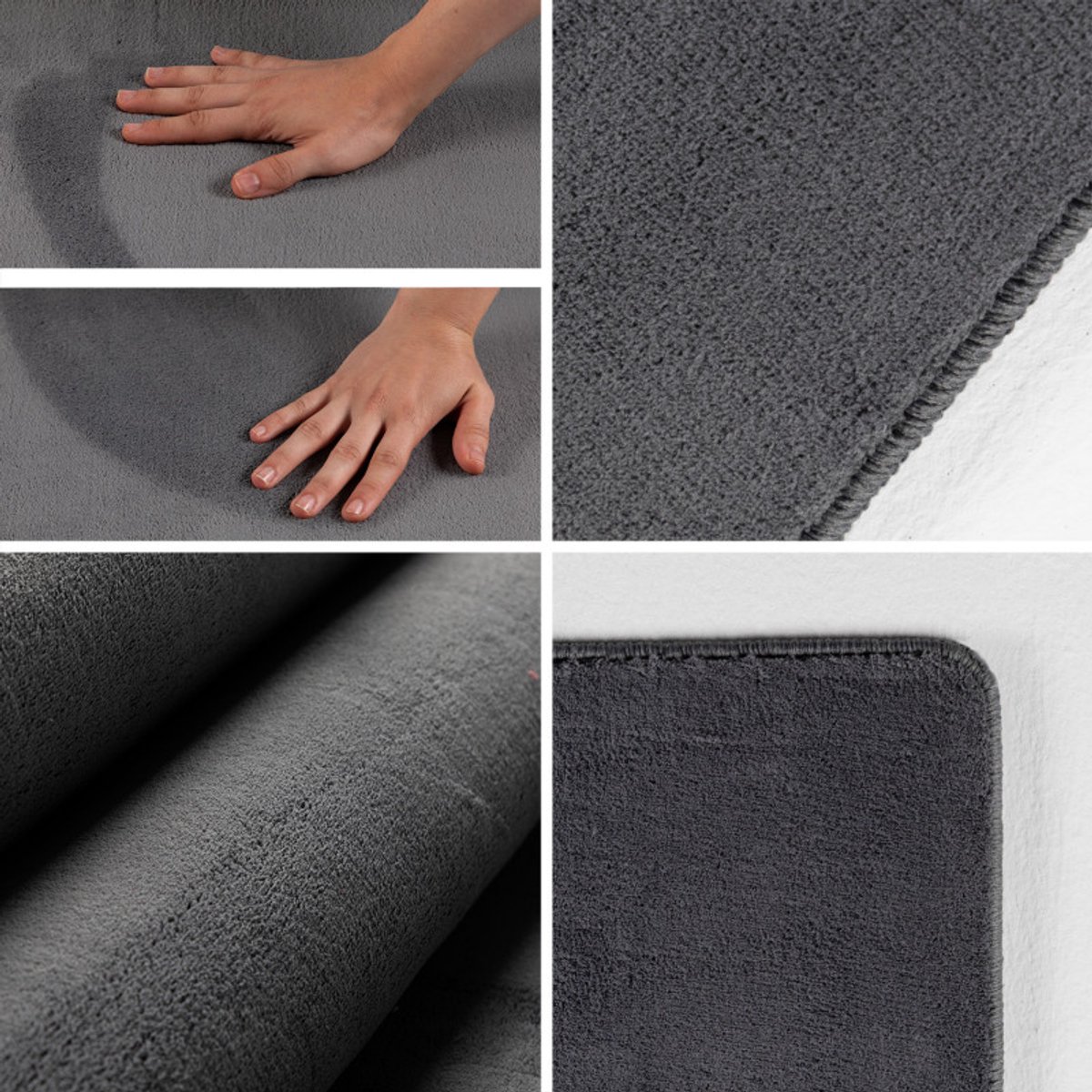 Effen vloerkleed Sky wasbaar 80 x 250 cm Grijs tapijt
