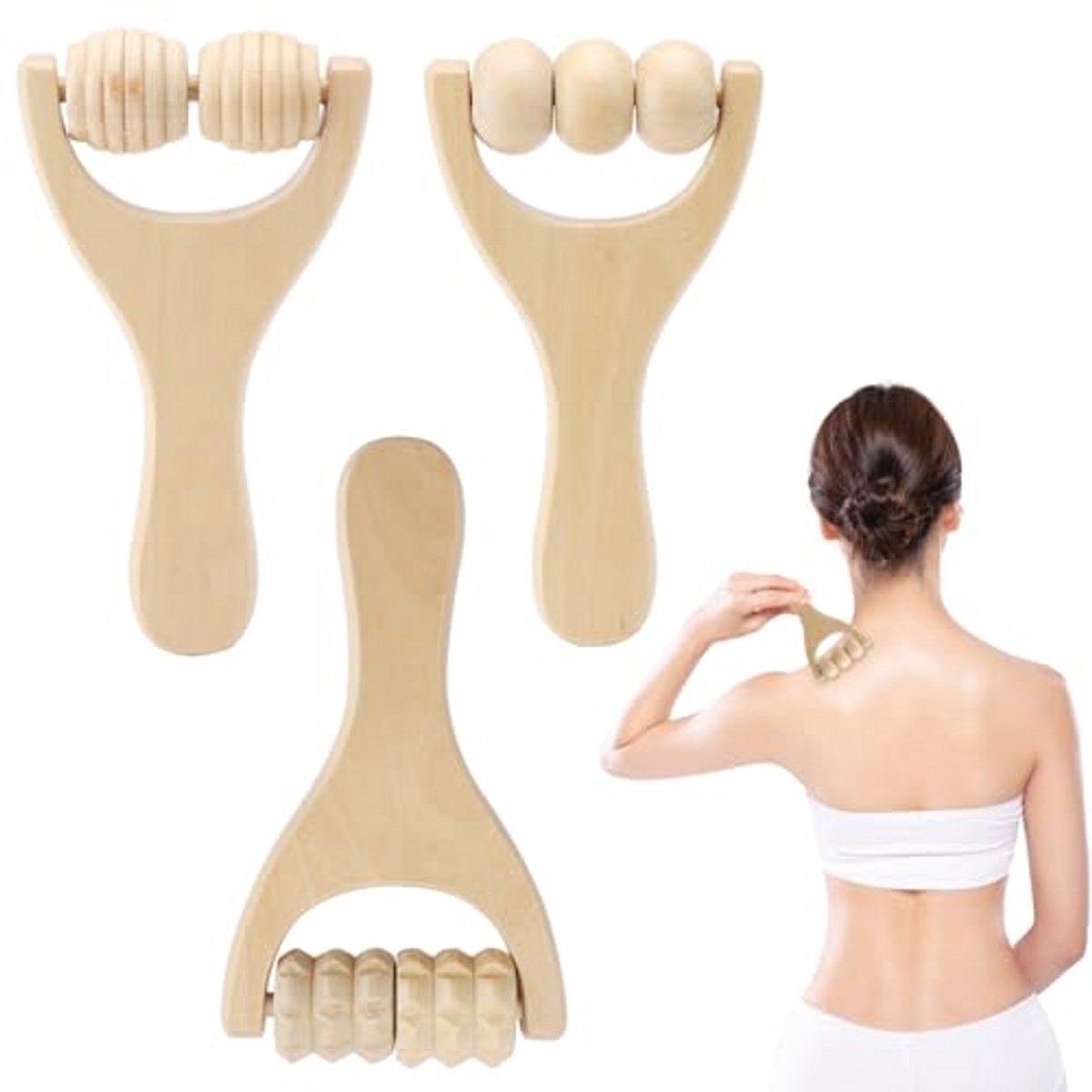 3 Stuks Houten Massageroller voor Spierontspanning