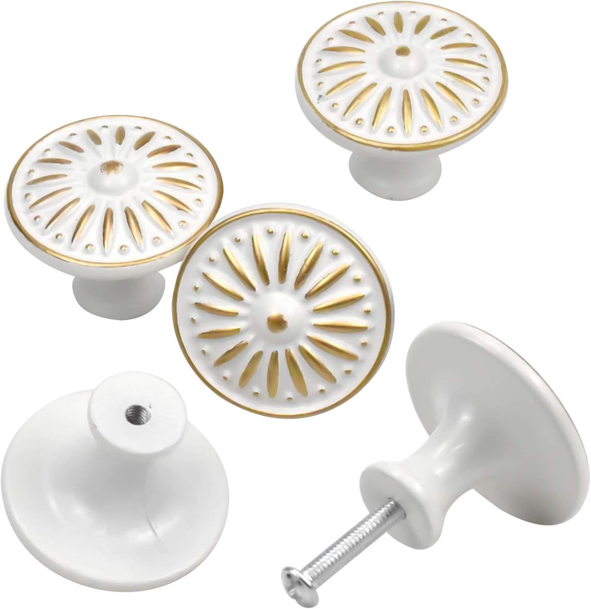 Candala vintage kastknoppen, 35 mm vintage shabby chique ronde ladeknoppen, keukenkast kast lade deurknoppen trekhandgrepen voor commode keukenkast kasten (wit)