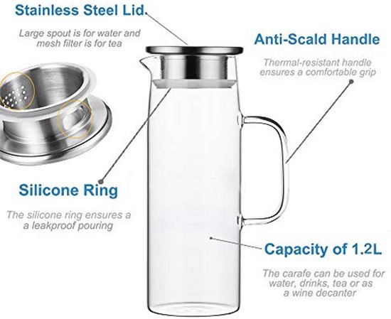 Fycooler Carafe à Eau En Verre De 1,8 L Avec Couvercle | Carafe Pour