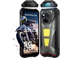 DOOGEE VMAX Play 5G - Robuuste Smartphone - Robuuste Telefoon - 36GB RAM+512GB ROM - 100 LM projector - 1200 Lumen Campinglamp - 20500mAh/45W - 6,78 inch FHD+ 120Hz - 200MP AI Camera - 20MP Nachtzicht - Android 15 - IP68 NFC - GPS - Zwart
