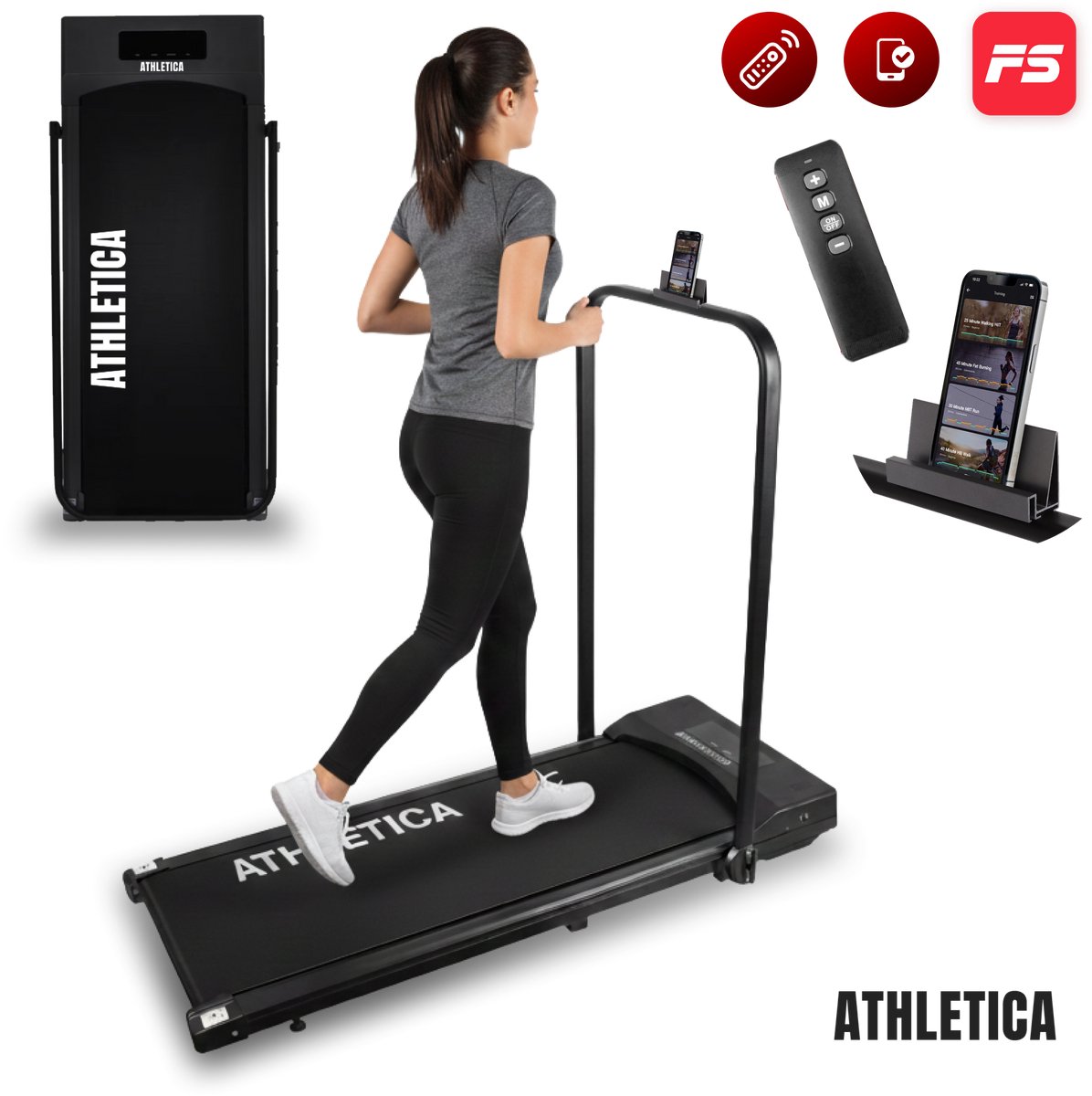 Bol.com Athletica Loopband - Loopband Fitness tot 10 km/h met Speaker en App - Verrijdbaar en inklapbaar - Met afstandsbediening... aanbieding