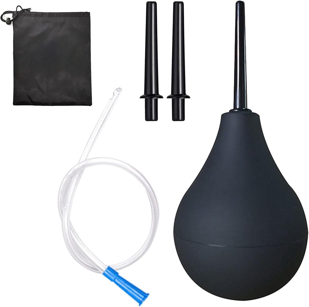Ronte - Silicone Enema Bulb Douche 225 ML voor mannen en vrouwen - Herbruikbare mondstukken - Lange buisslangmondstuk - Opslagzak - Comfortabel wassen - Reiniging Douche Kit Aldult (zwart, M)