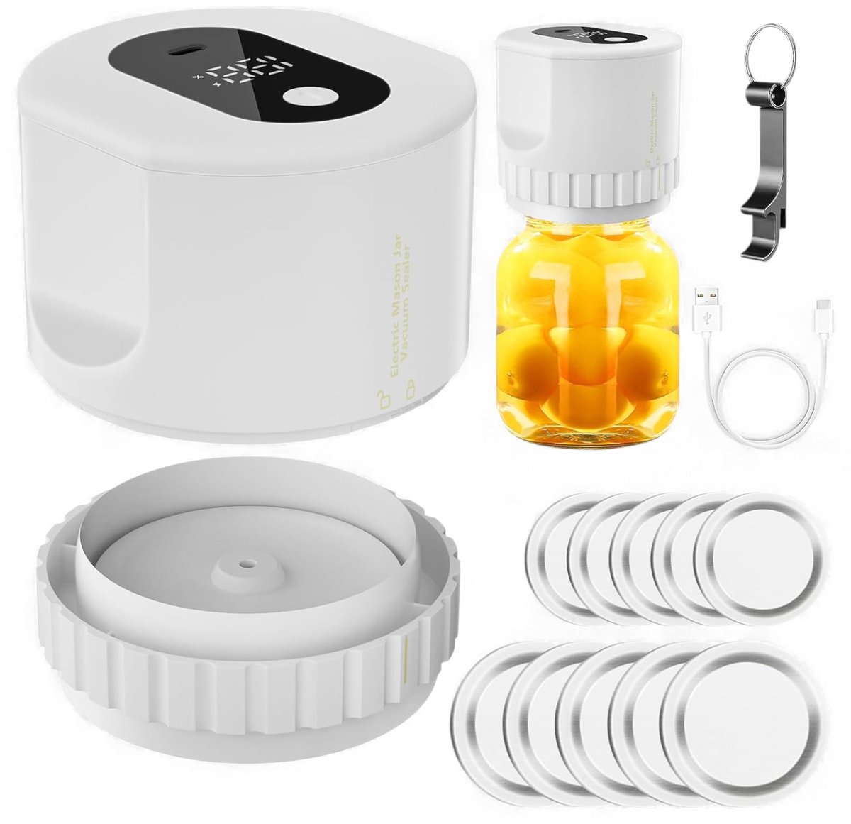 Klikkopers® - Vacuümsealer Set – Vacuümsealerset - Draadloze Vacuümpomp met Pottensealer en Opener – USB-Oplaadbaar – Voor Voedselbewaring & Fermentatie