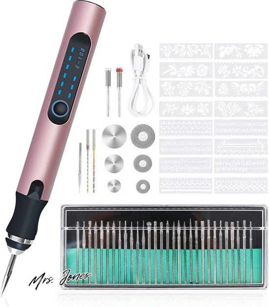 Madame Jones Ensemble d'outil de gravure électrique - Rose - verre bois - pierre plastique - métal céramique - bijoux gabarits .
