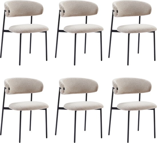 Colenis® - Chaises de salle à manger Daria - Set de 6 - Beige - Tissu Bouclé - Siège rembourré de Luxe - Design industriel - Pieds en métal - Tissu