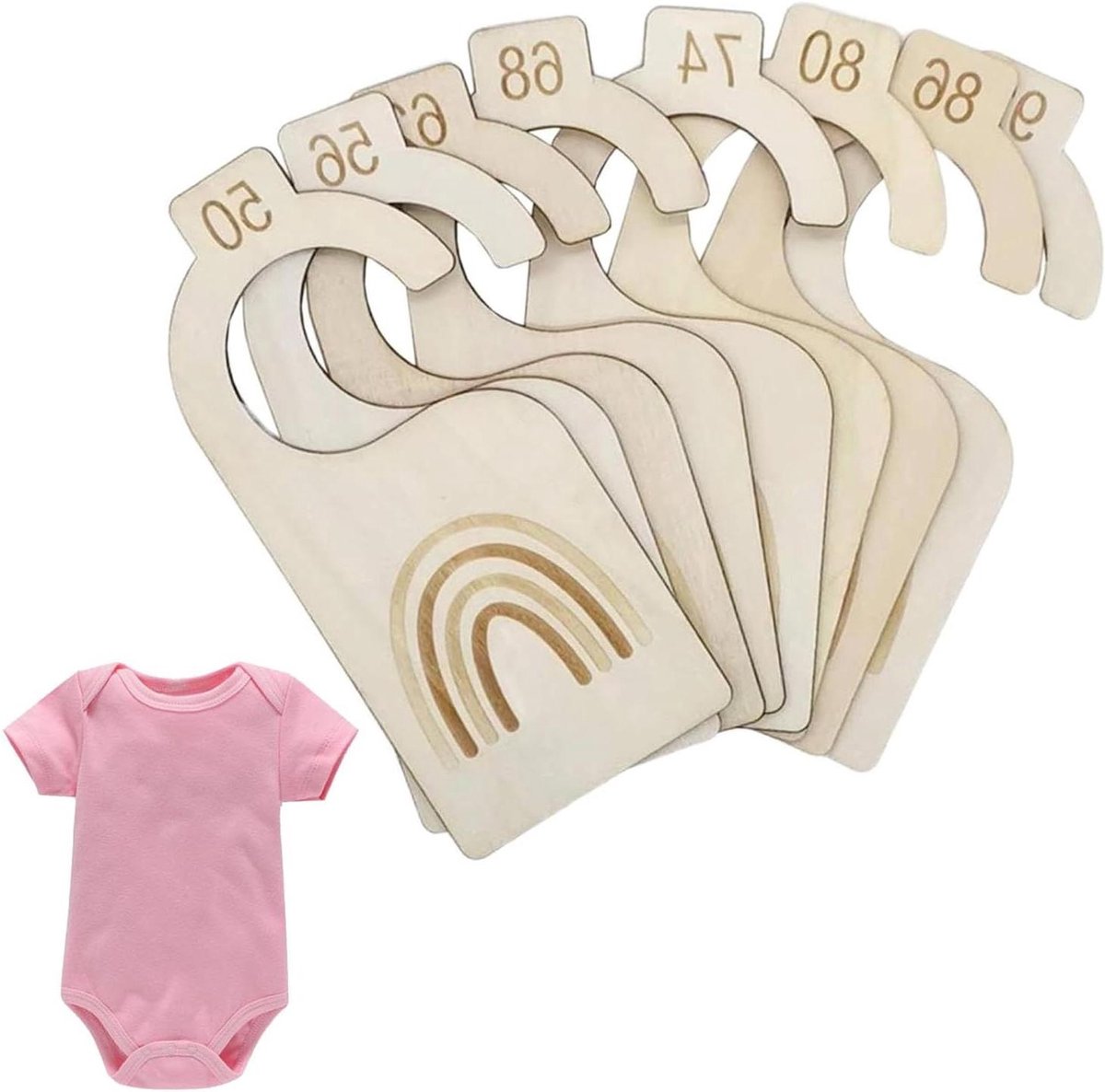 Ronte - Houten Babymaatscheiders (8 stuks), Babykleerhangers 50-92 cm, Kastverdeler, Organizer voor Pasgeborenen.
