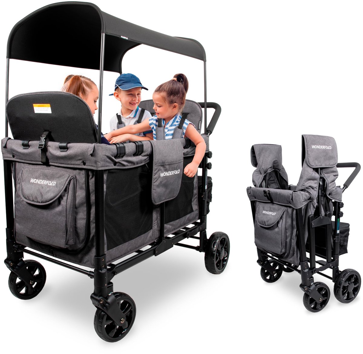 WonderFold W4 Bolderkar - Opvouwbaar - 4-zits Kinderwagen - Grijs - WonderFold - €599,00