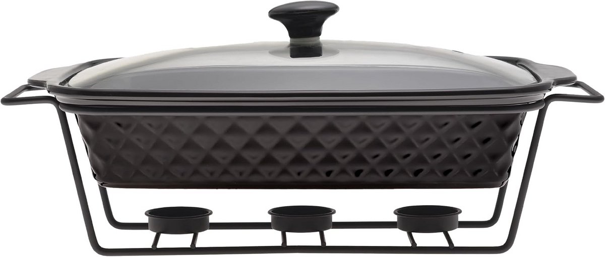 Keramische eetverwarmer 3 liter met glazen deksel - voedselwarmer voor buffet