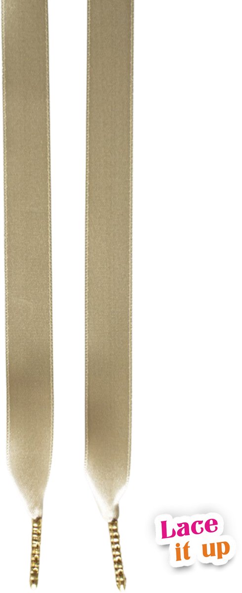 Schoenveters plat satijn luxe - beige goud breed - 120cm met gouden stiften veters voor wandelschoenen, werkschoenen en meer