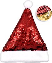Fienosa Kerstmuts Glitter Pailletten – Rood & Goud – Omkeerbaar – 25 cm – Kerstmuts Volwassenen & Kind – Kerstversiering