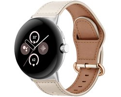 Strap-it Modern leren bandje geschikt voor Google Pixel Watch 5 (45 mm) / 4 (45 mm) / 3 (45 mm) - Beige