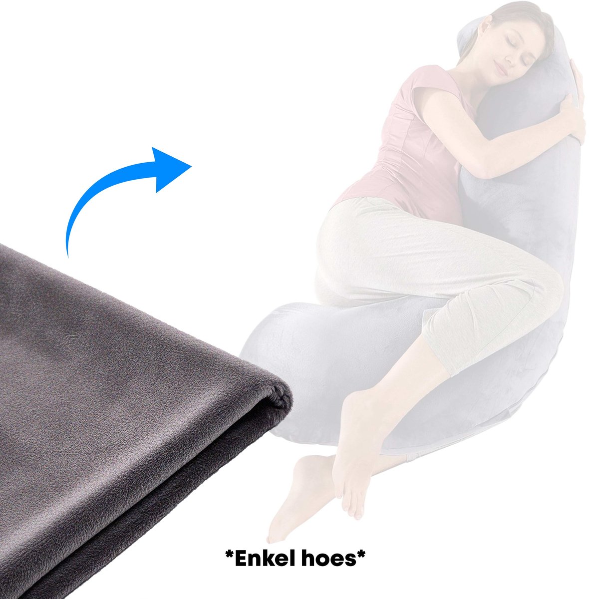 Hoes voor Zwangerschapskussen Earkings Zijslaapkussen J vorm 135x65cm - Donkergrijs
