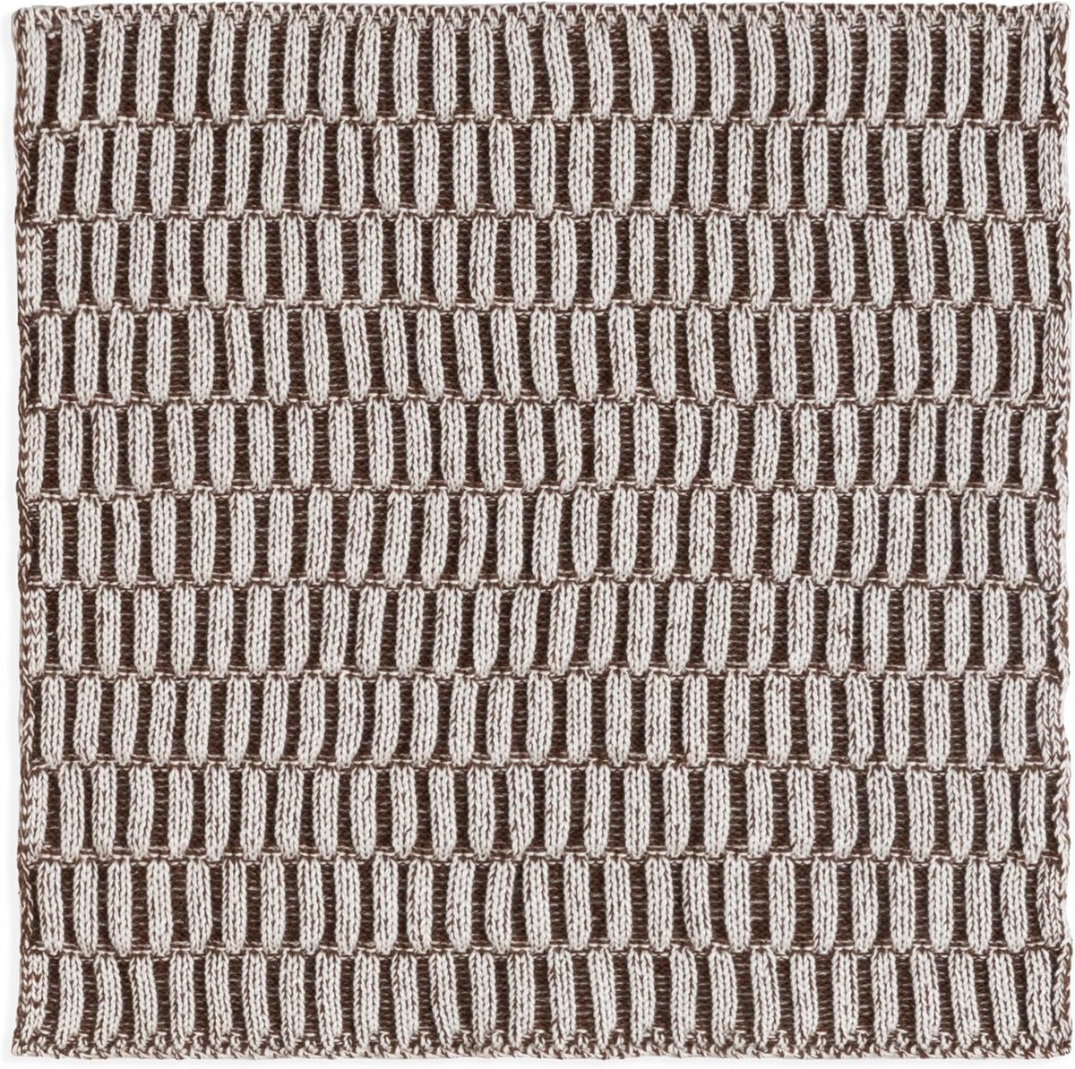 Gebreide vaatdoek van 50% katoen en 50% acryl - 27x27 cm - ecru/chocolate - donkerbruin