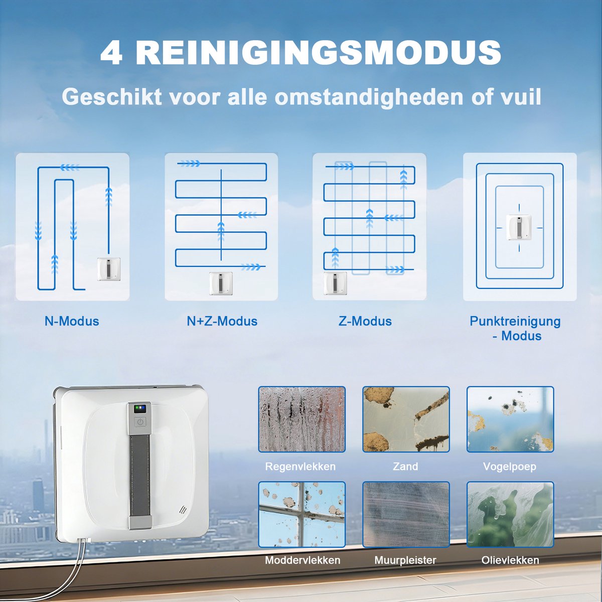 Grenintol Robot Ramenwasser - Ruitenreiniger - Ramenwasser - Robot Ramenreiniger - Window Cleaner - Streeploos Schoonmaken - Met Valbeveiliging - Bedienbaar met Afstandsbediening - 3 Reinigingsmodi Voor Hoge Ramen - Spiegels - Marmer - INSE thumbnail 4