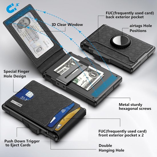 MURADIN Heren Portemonnee Tactische Bifold Portefeuilles voor Mannen Metalen RFID Blokkerende Aluminium Geld Kaarten Houder Geschenken voor Mannen, Saffiano Groen, Minimalistisch