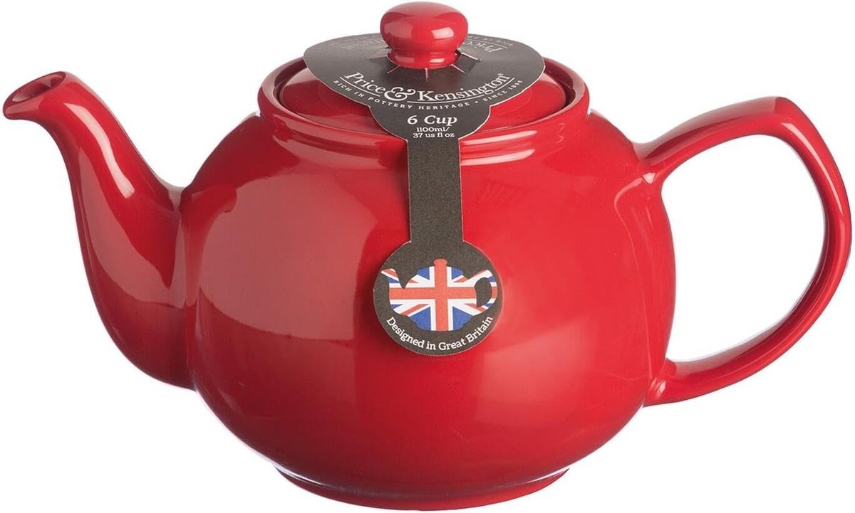 Rode theepot met theesnor 6 kopjes 1100 ml