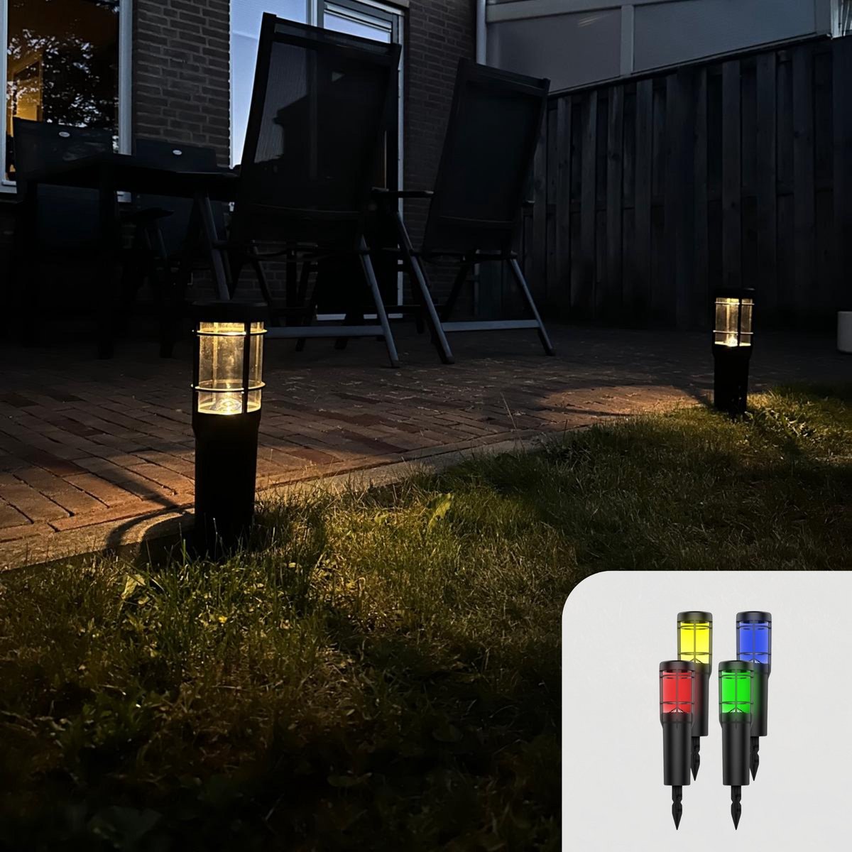Solgaro® Solar Tuinverlichting Tern - 4 Stuks - Buitenlamp met sensor dag en nacht - Warm Wit en RGB licht - Tuinverlichting op zonneenergie