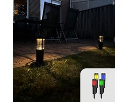 Solgaro HEKO Solar® Tuinverlichting Tern - 4 Stuks - Solar Tuinverlichting Op Zonne energie - Warm Wit en RGB licht - Buitenlamp - Tuinlamp - Met Grondspies