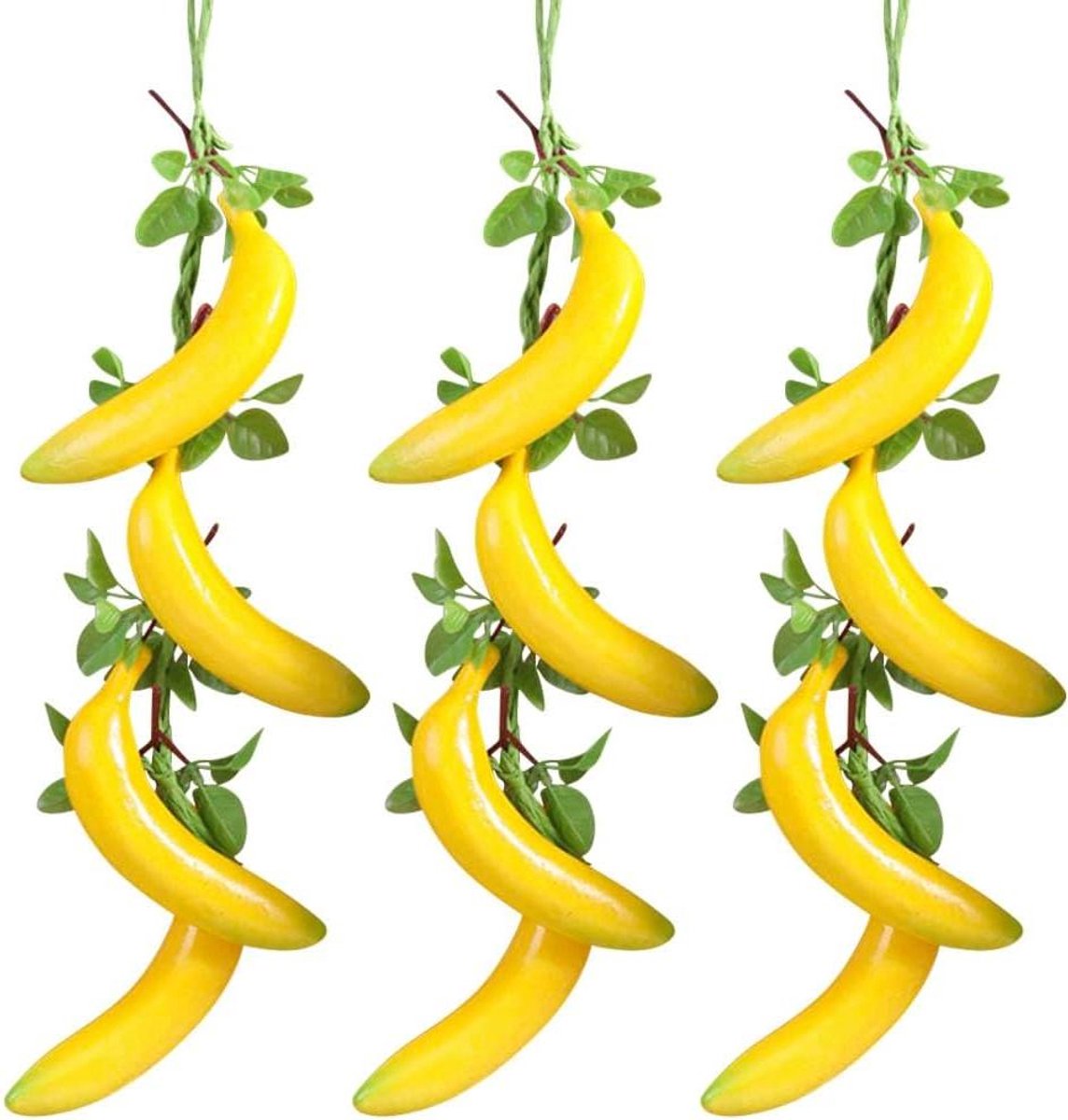 Ronte - Kunstmatige bananen slinger voor thuis decoratie - set van 3 - geel kunstfruit - fotografie rekwisieten - boerderij oogst thema