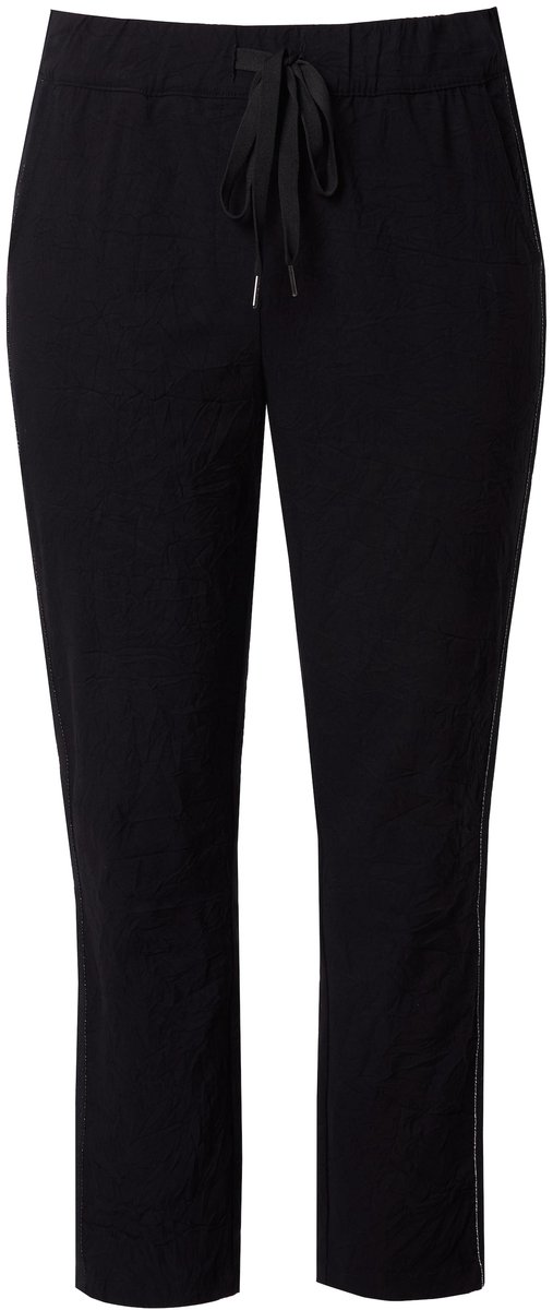 MIAMODA - Dames - Broek crincle-materiaal zijstrepen elastische tailleband - Zwart - Maat 52