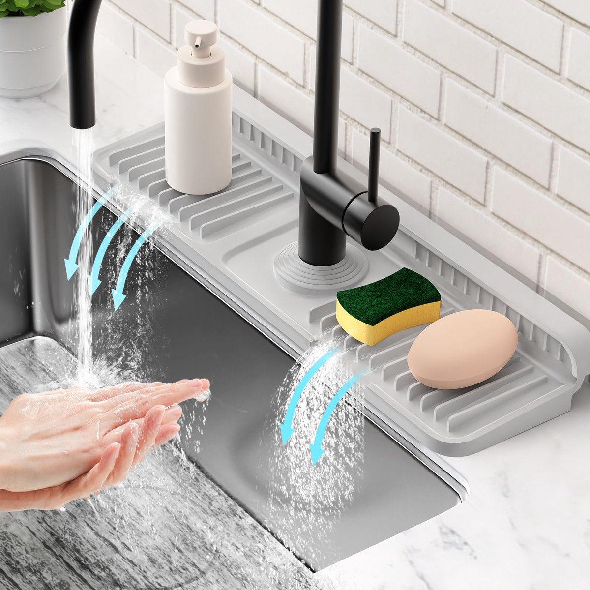 Keuken gootsteen spatbeschermer opvouwbare kraanmat [7° helling voor snelle zelfafvoer] [Kliksluiting] Keuken gootsteen kraanmat spatbeschermer keuken gootsteen water spatbescherming kraan afvoermat