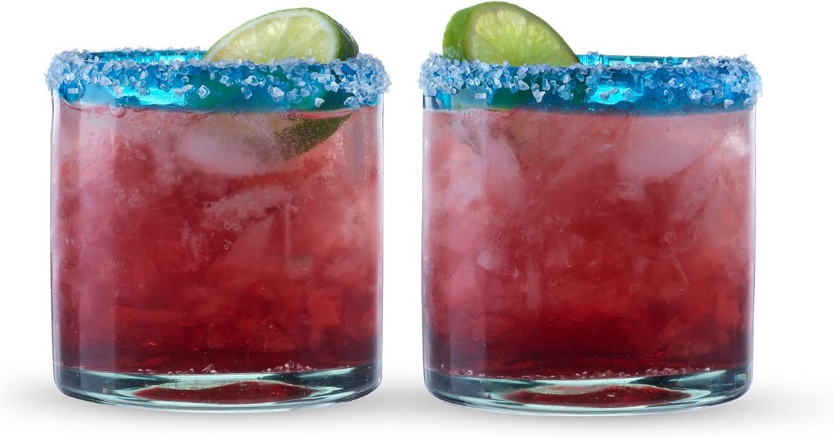 Handgeblazen Mexicaanse Drinkglazen met Blauwe Rand 350 ml Set van 2
