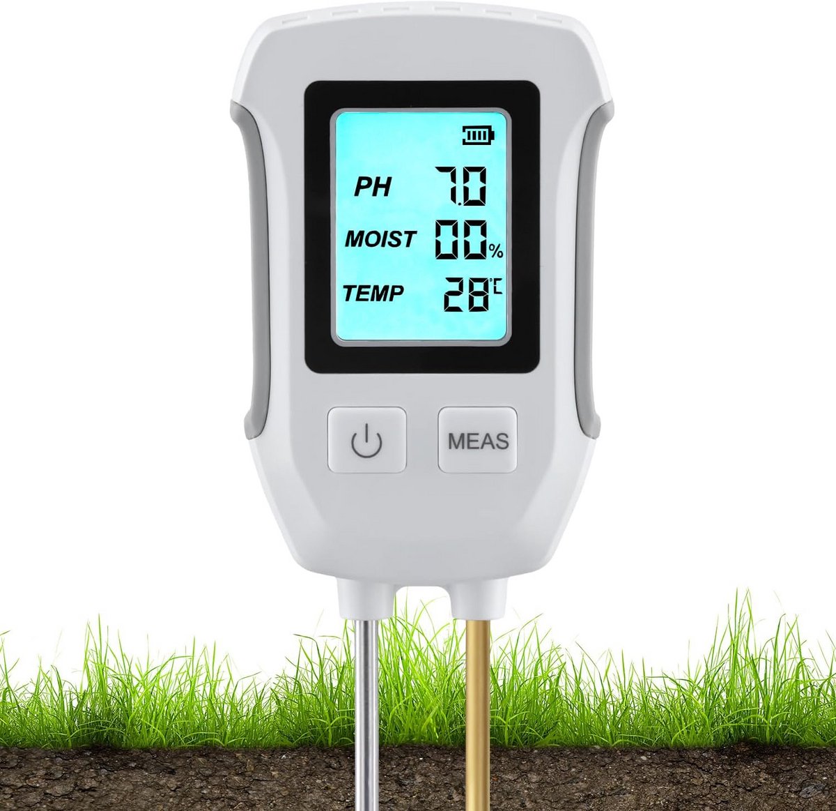 3 in 1 Grondtester voor pH, Temperatuur en Vochtigheid - LCD met Achtergrondverlichting, Dubbele Sondes voor Tuin- en Potplanten