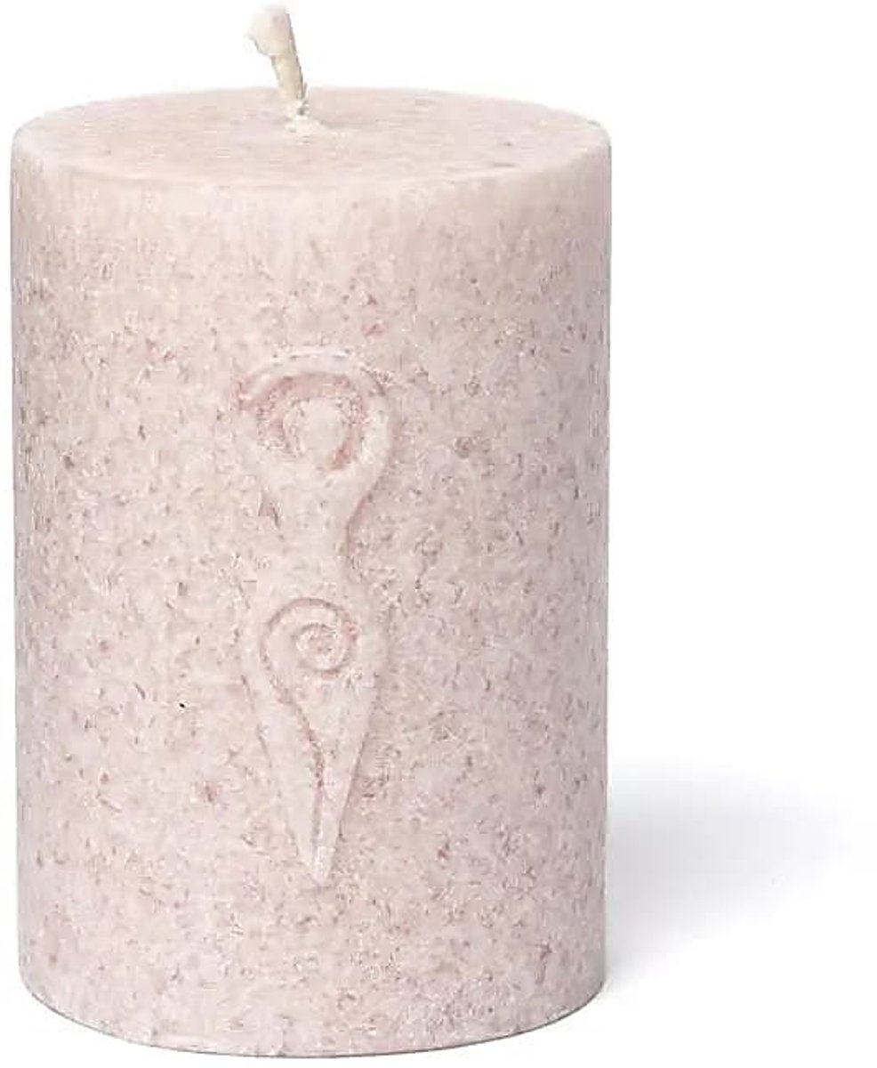 Phoenix Import Mani Bhadra Votiefkaars met reliëf Godin stearine zachtroze – ø5.5 cm x 8 cm