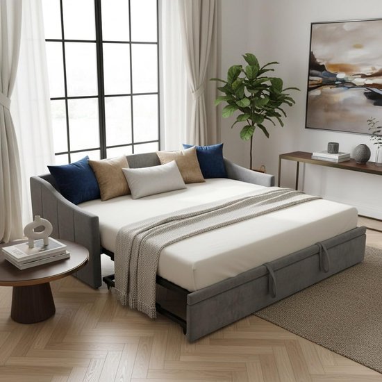 Verstelbare Dagslaapbank – Uitschuifbare Ledikant 90x200 naar 180x200 cm met Lattenbodem