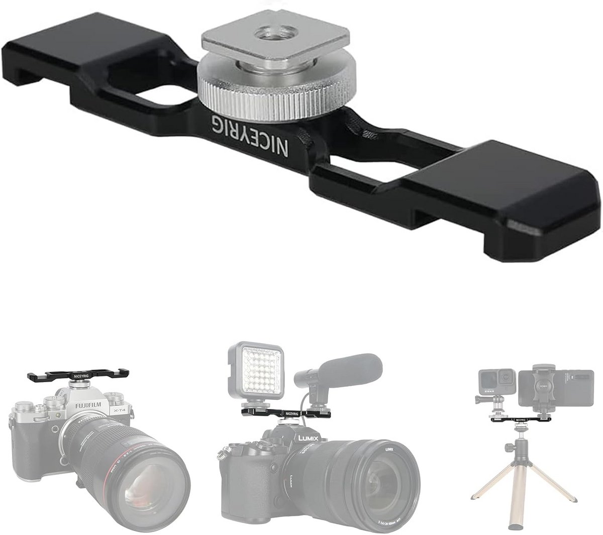 Camera Cage Statief Dubbele Bevestiging Cold Shoe Plaat Aluminium Koppelstuk